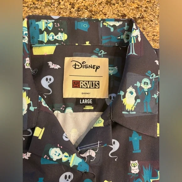 RSVLTS Womens Disney Haunted Mansion Grim Grinning Graveyard Ghosts Camp Shirt L - Picture 2 of 11